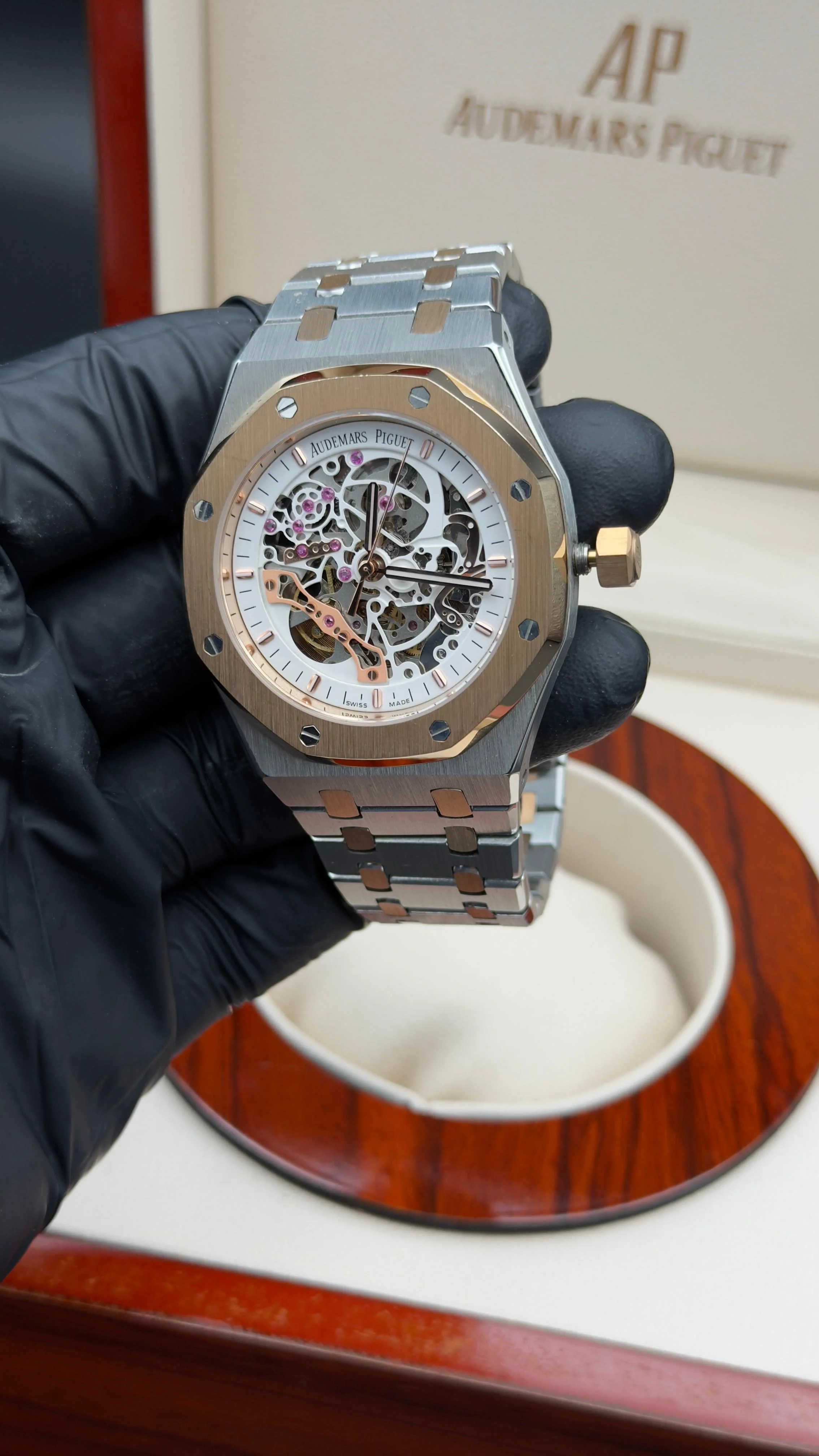 Royal Oak Style Skeleton Watch White Dial Two-Tone Integrated Bracelet