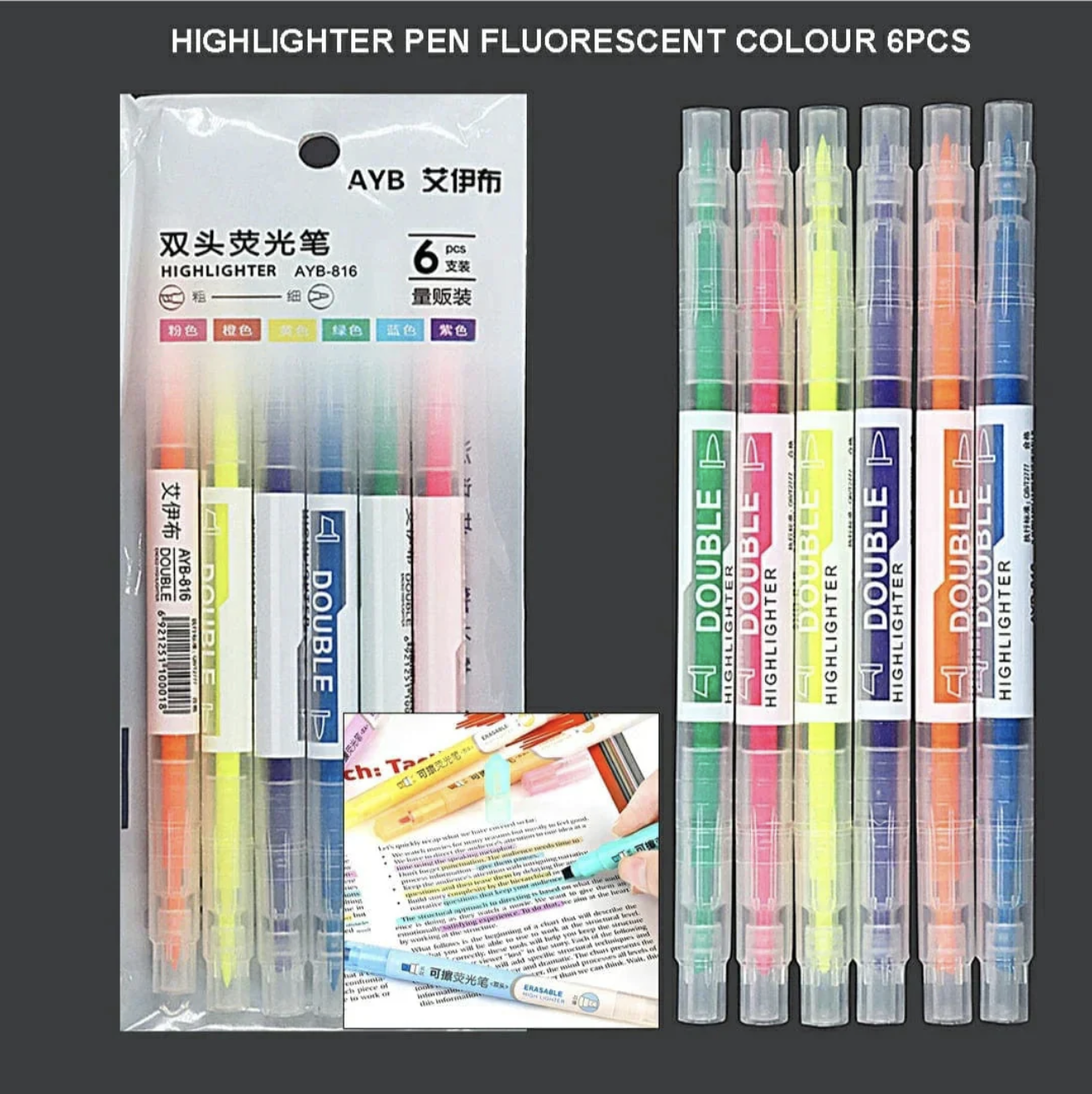 Fluorescent Double-Ended Highlighter Pen Set
