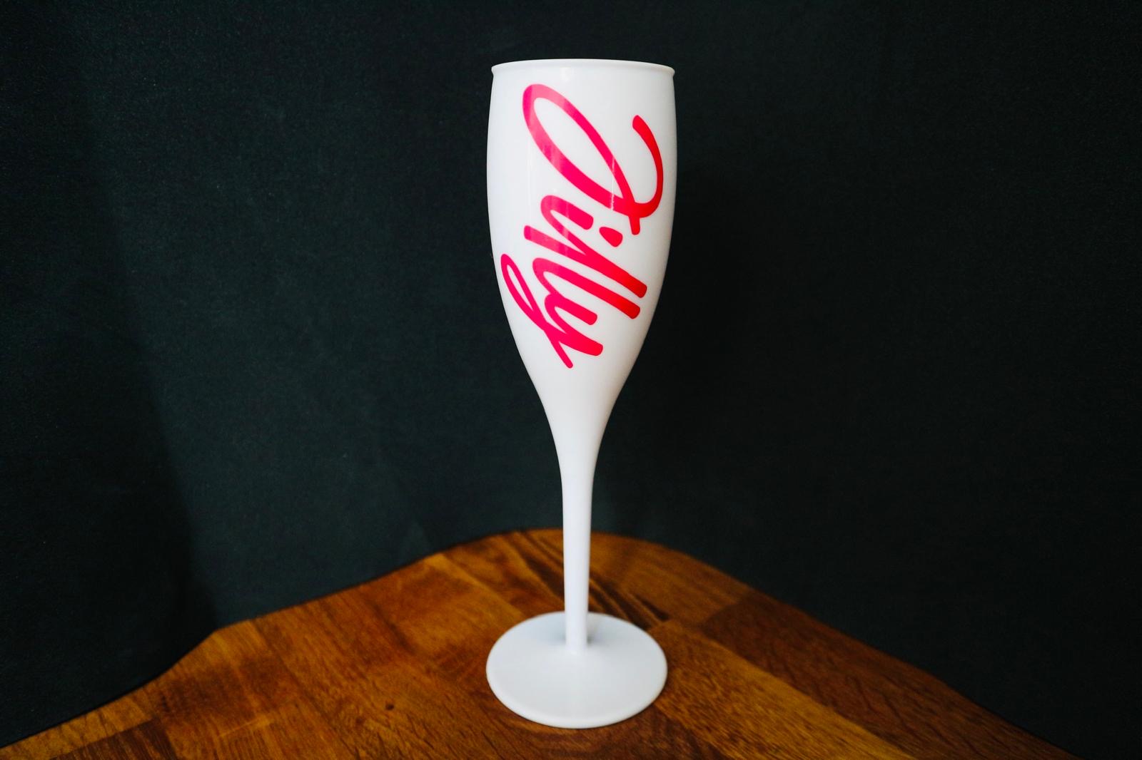 Personalised White Plastic Champagne Flute