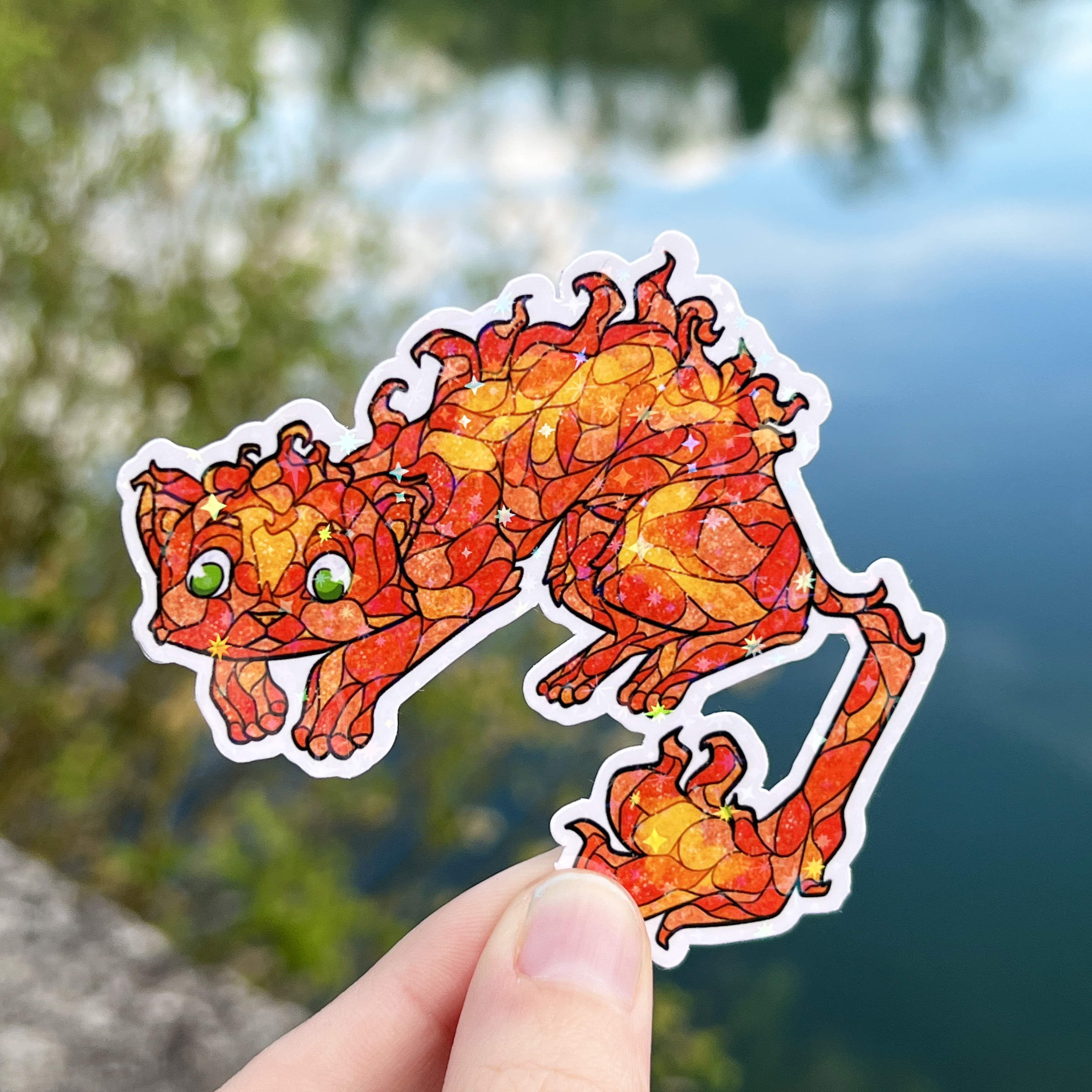 Autocollant - Chat de Feu Vitrail