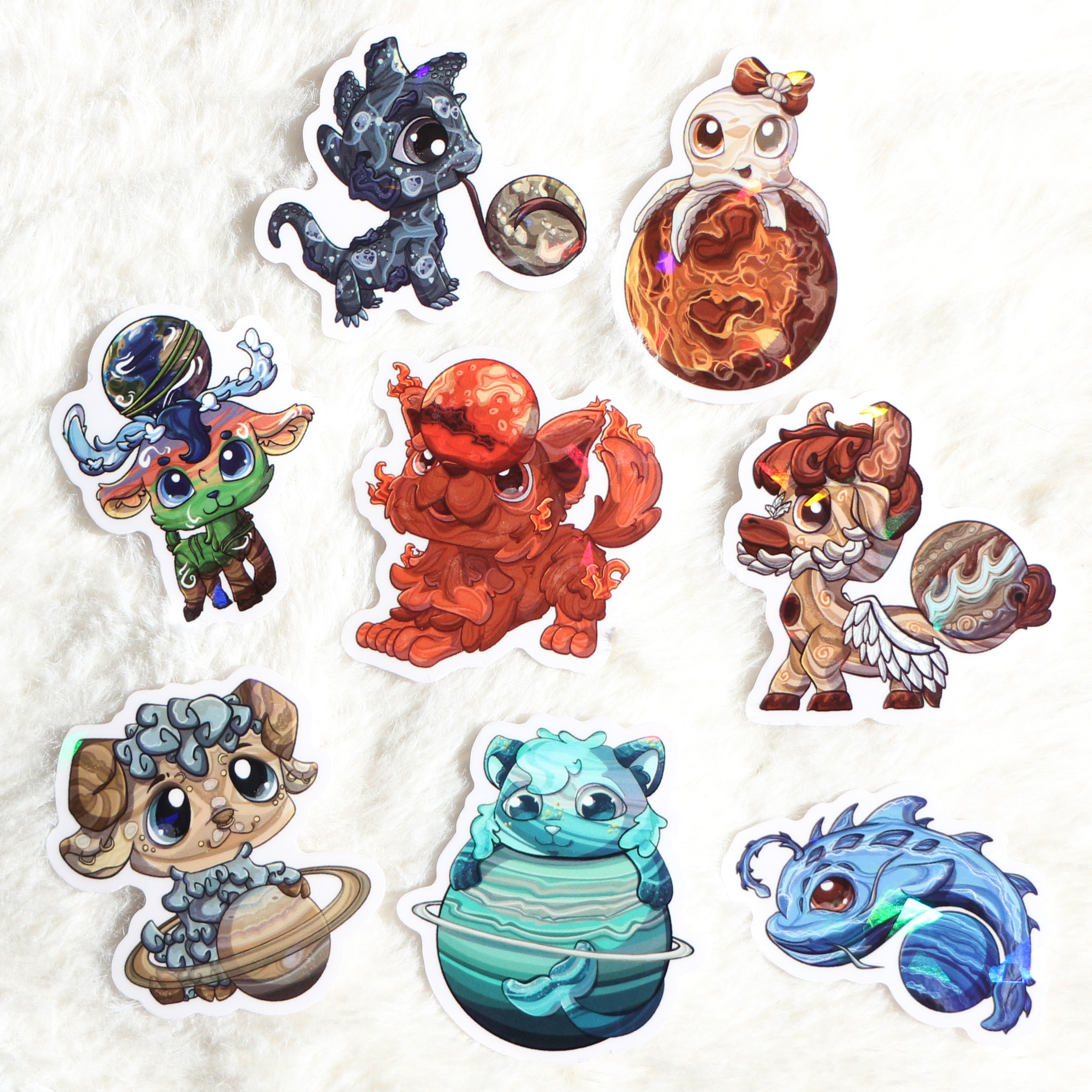 Pack de 8 Autocollants - Planète Système Solaire Animaux