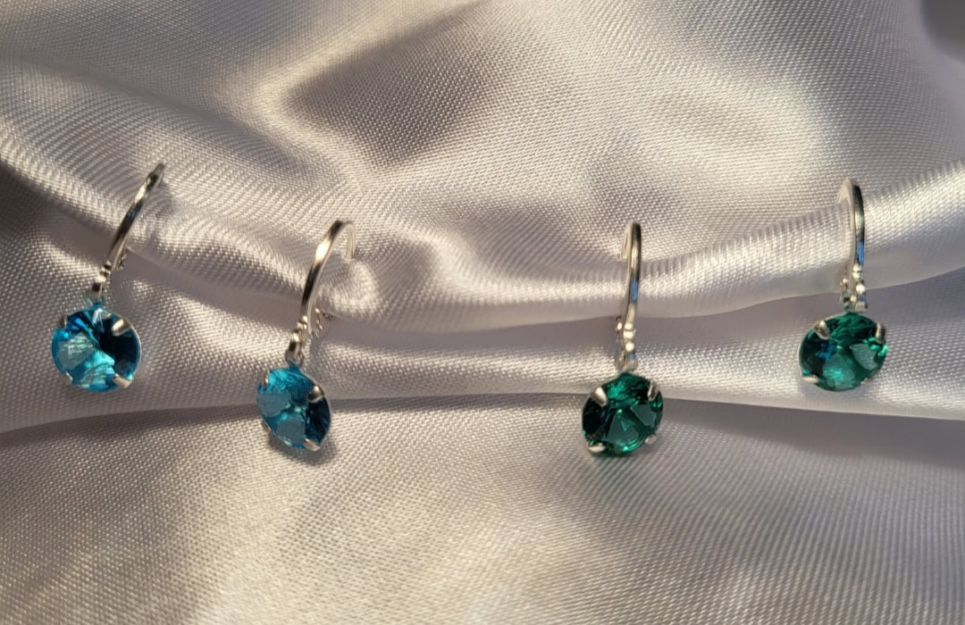 Blue/Green Crystal & Silver Huggies