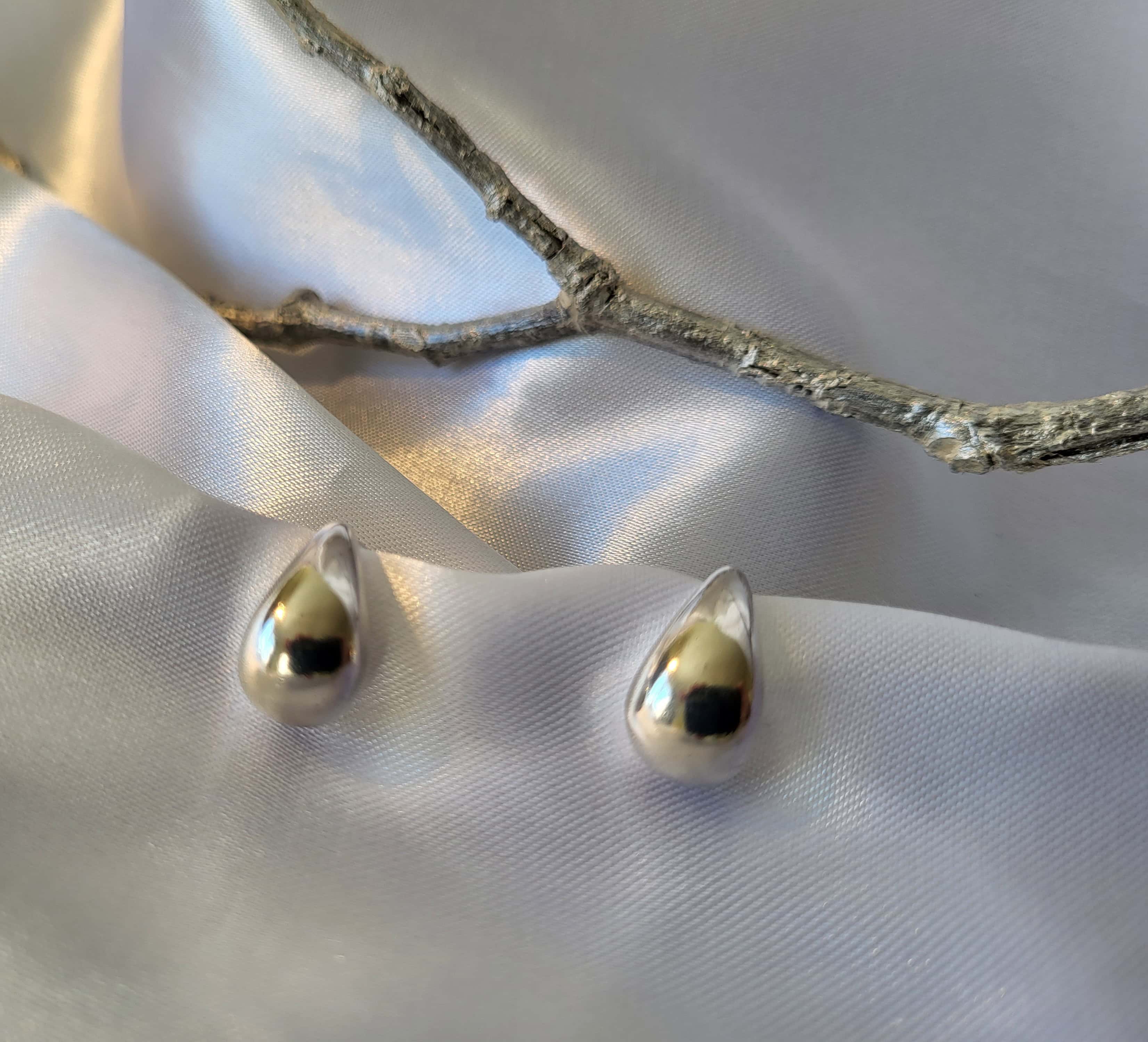 Silver Teardrop Stud Earrings