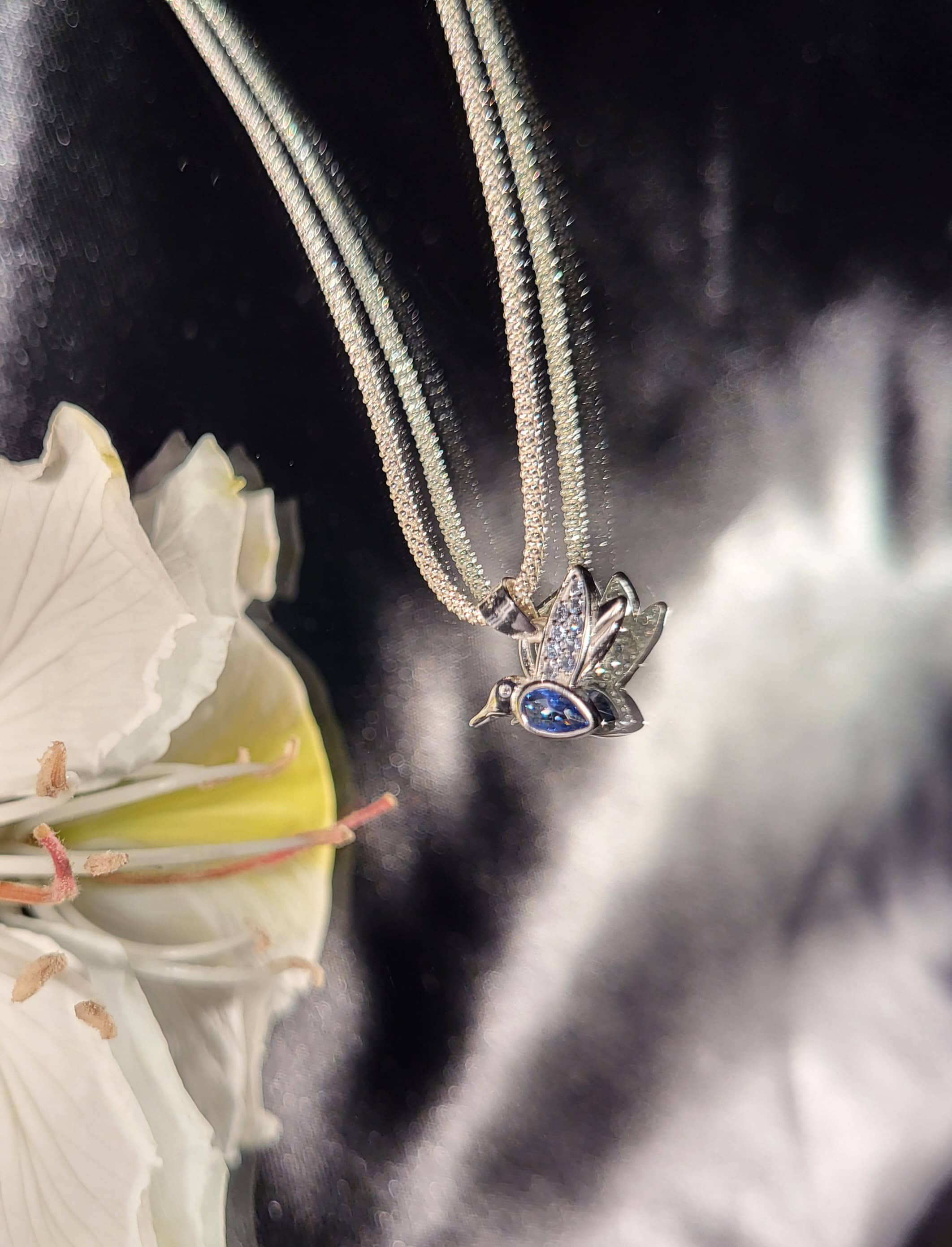 Silver and blue Hummingbird Pendant