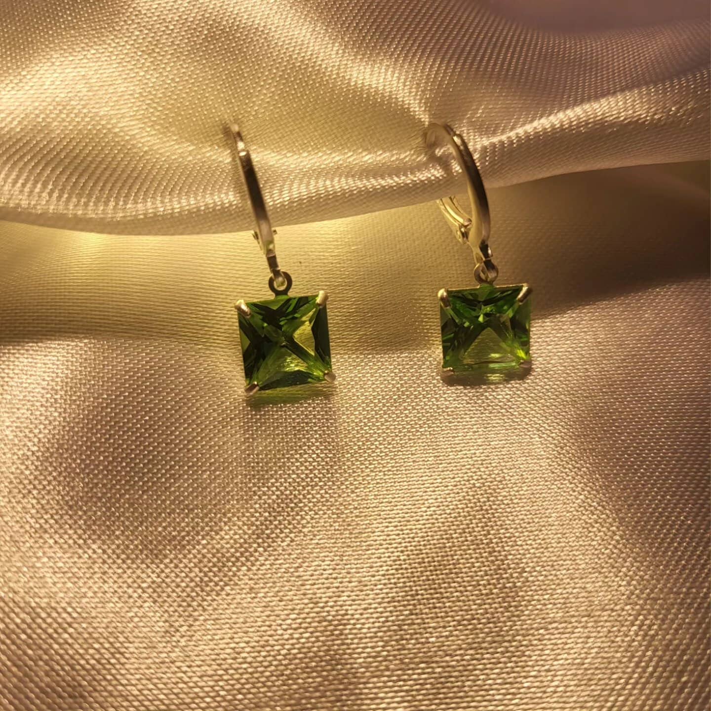 Square Cut Green Gemstone Earrings