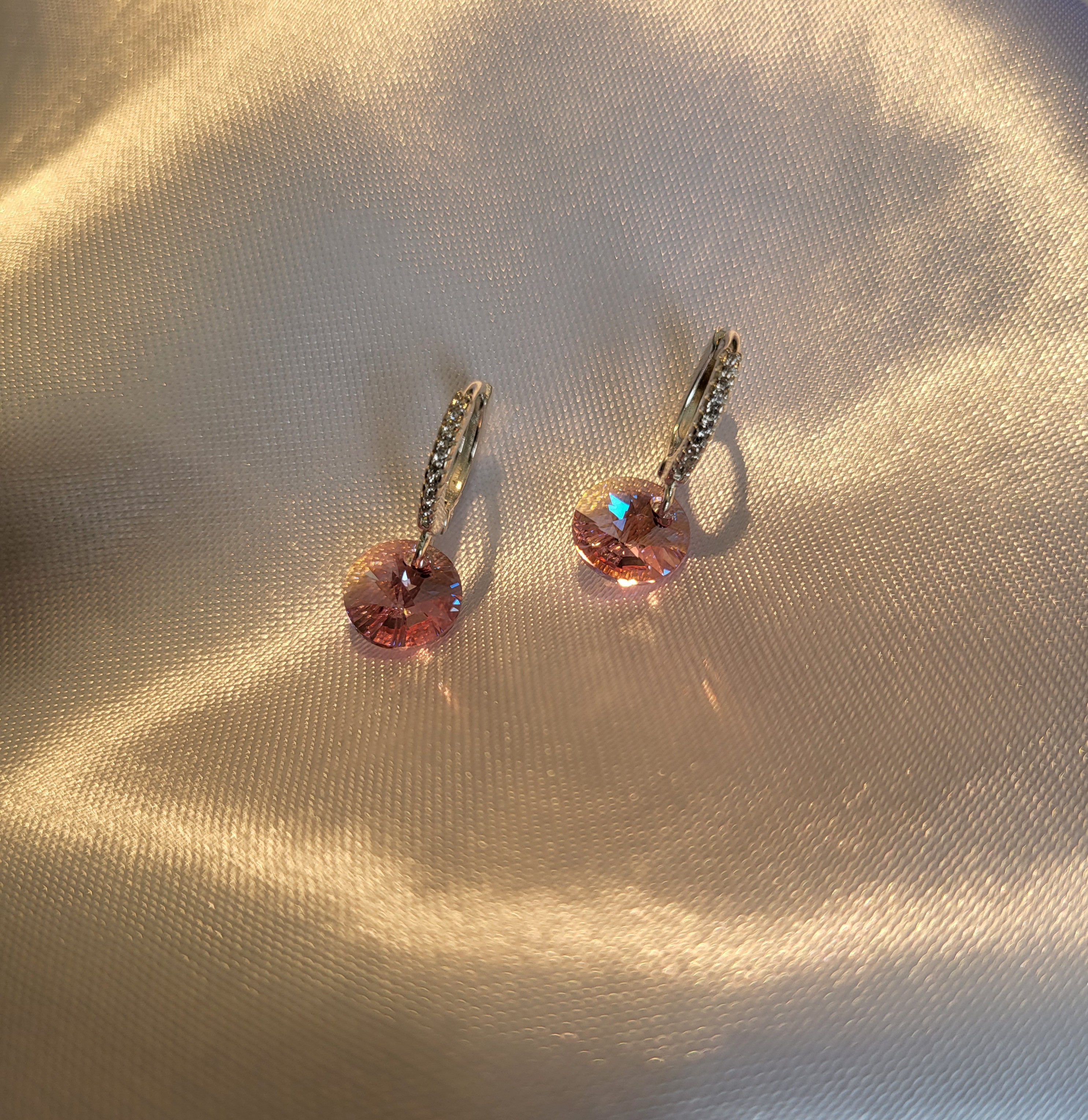 Silver & Pink crystal Huggies