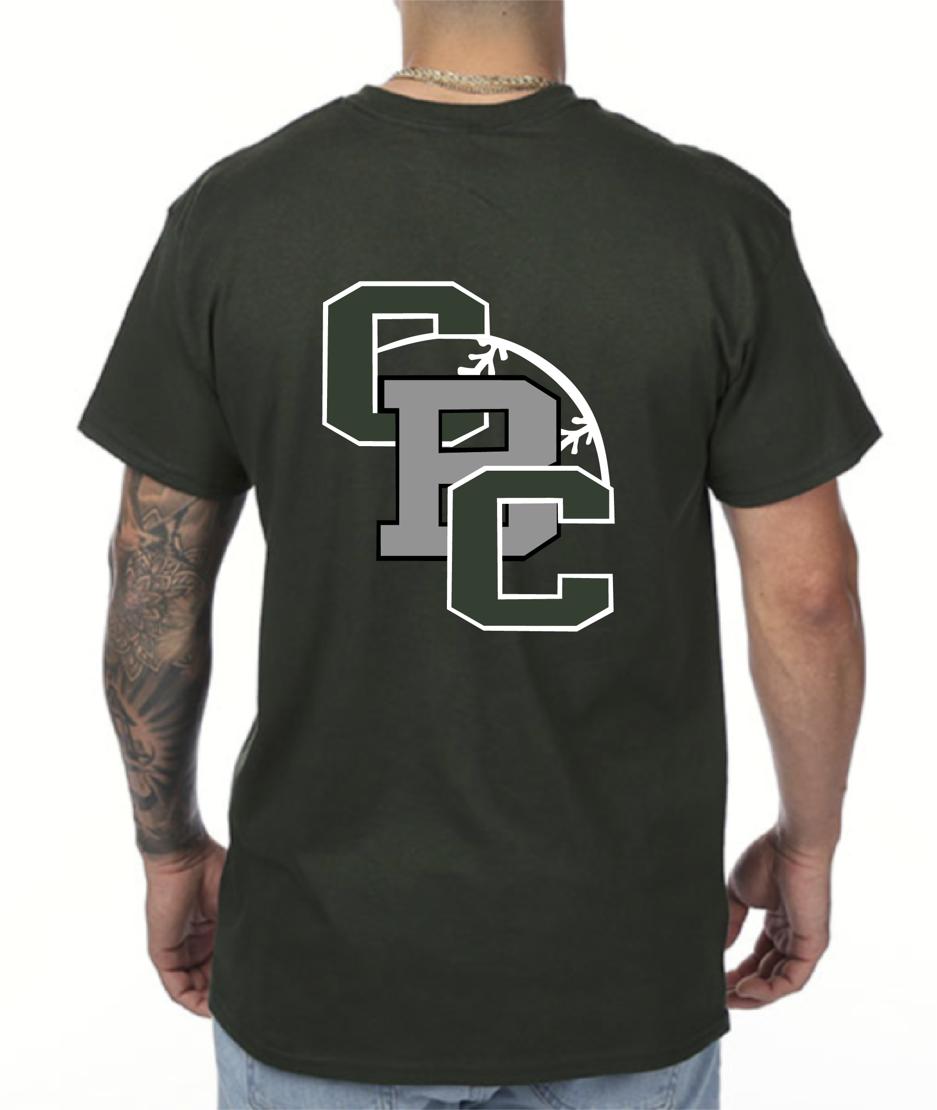CBC Bombers green CBC front and back  Pocket tee