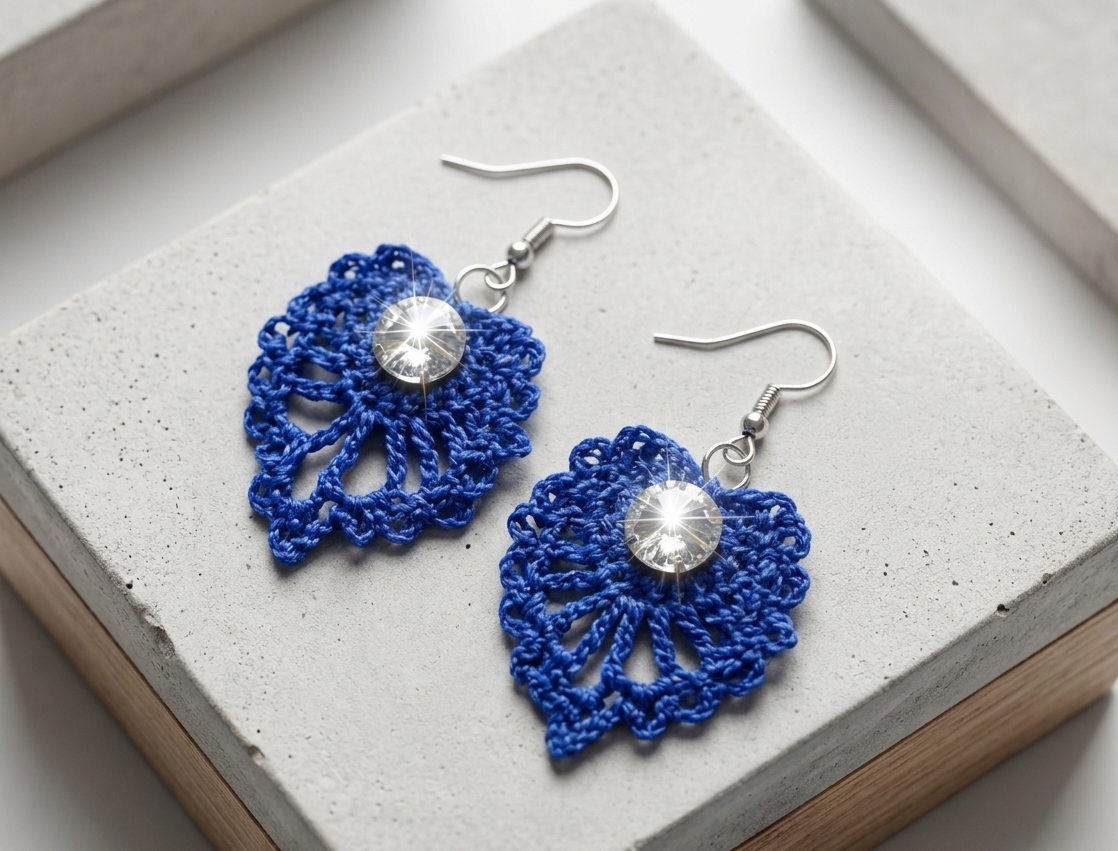 Cobalt Crochet Leaf Earrings