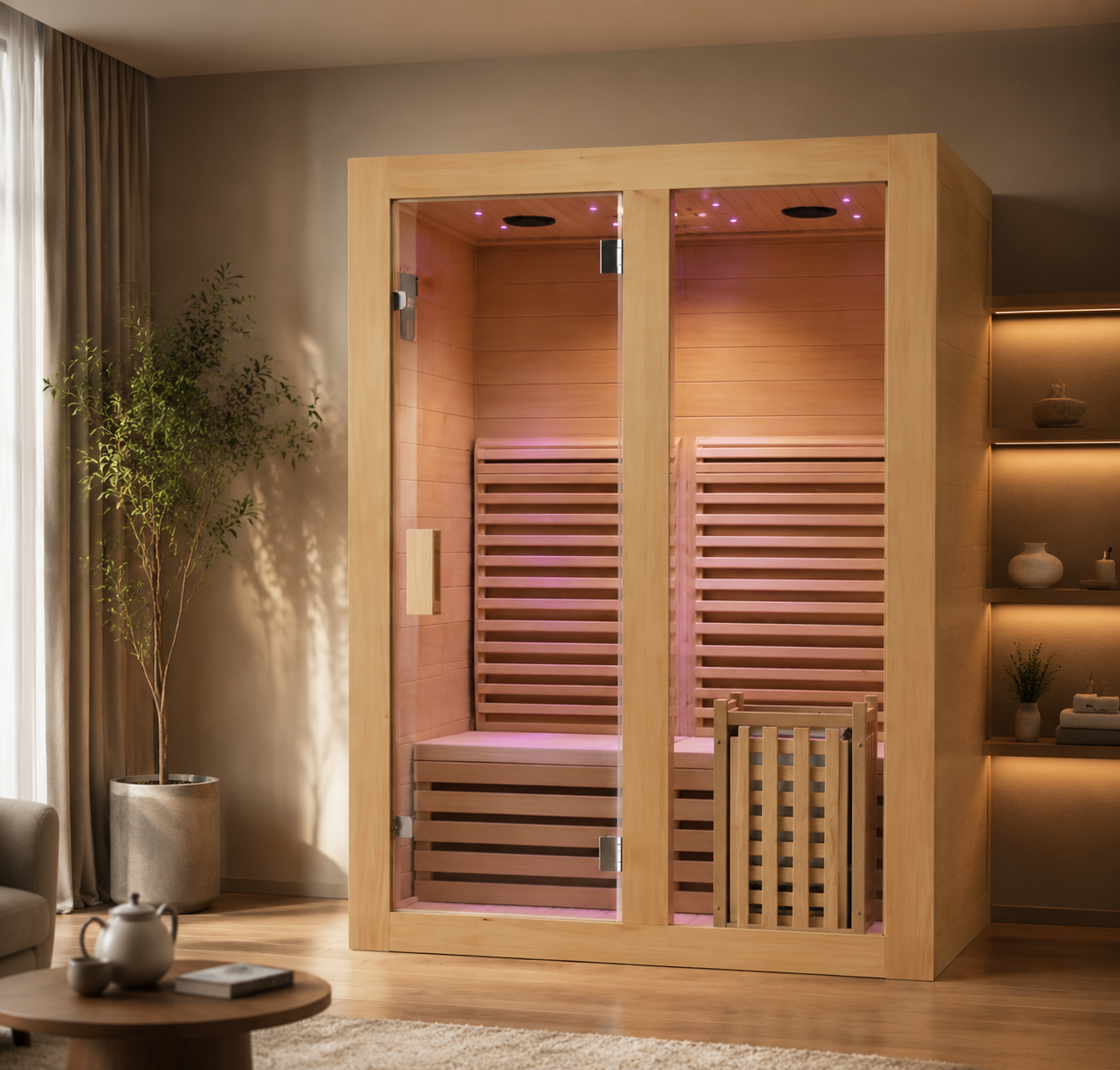 Two-Person Solid Wood Steam Sauna