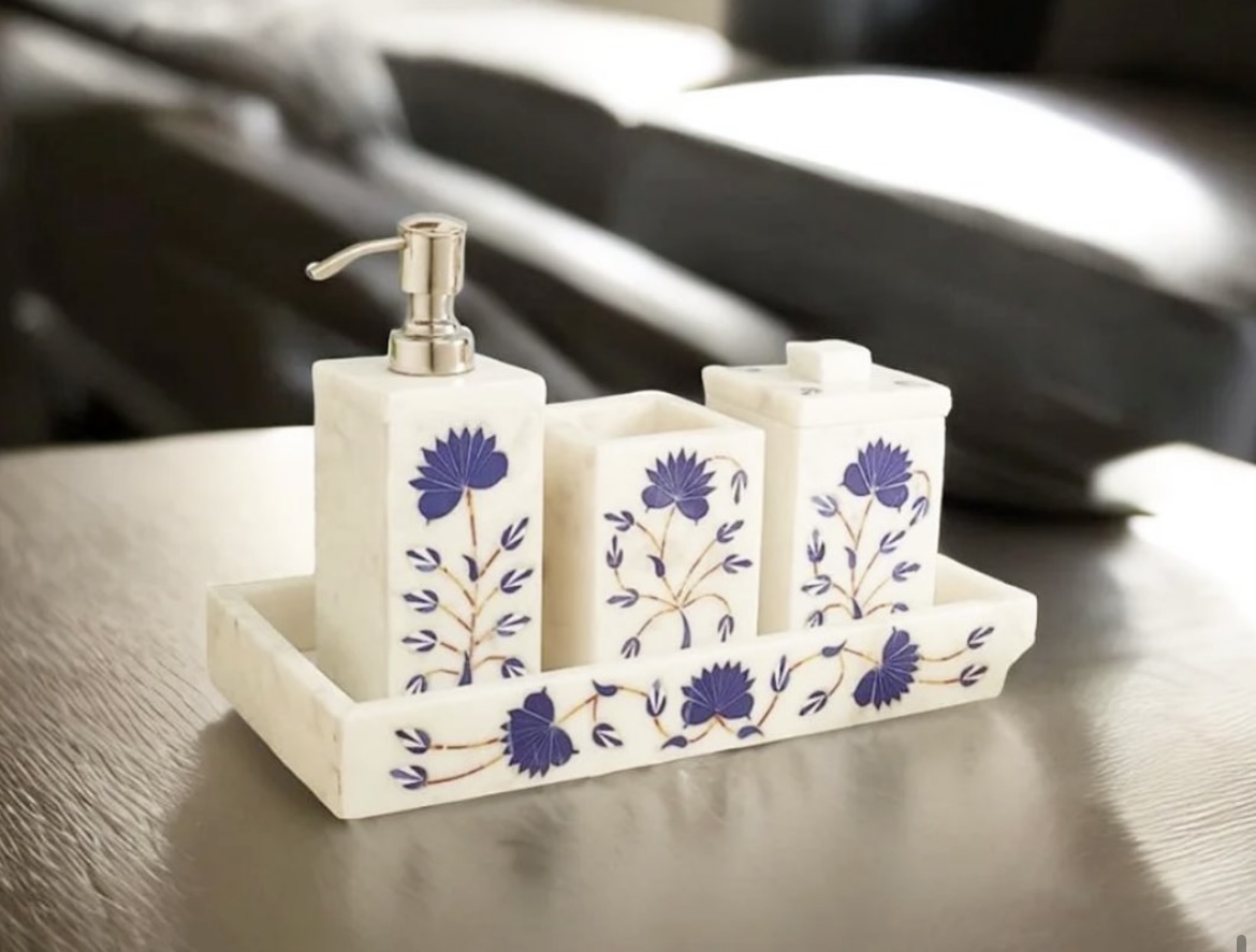 Indigo Bloom Marble Bath Set