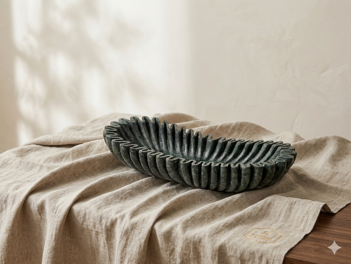 Fluted green Decorative Bowl