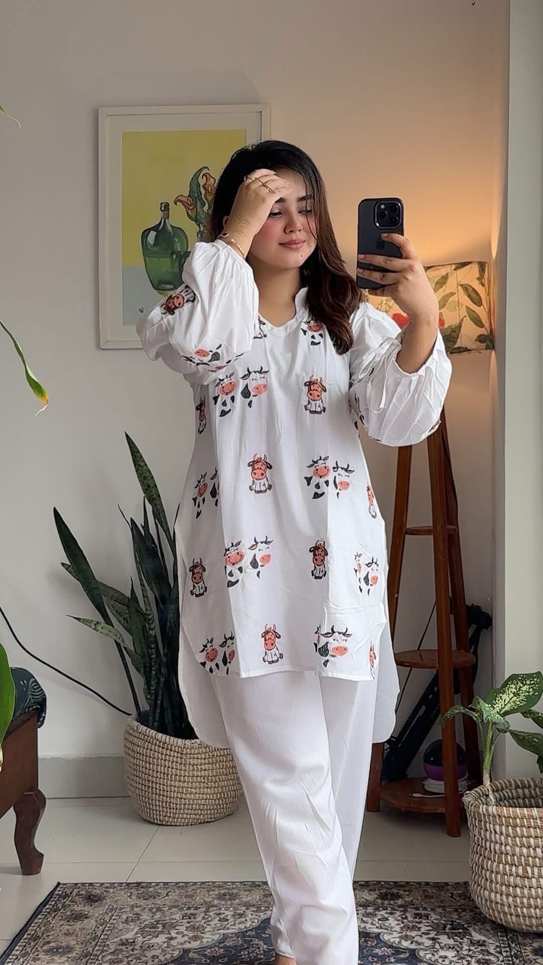 Cute Cow Embroidered Co-Ord Set 🐮🤍