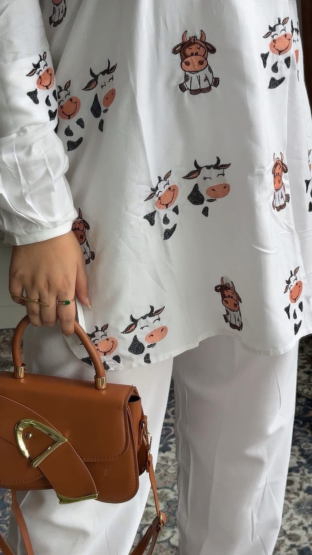 Cute Cow Embroidered Co-Ord Set 🐮🤍