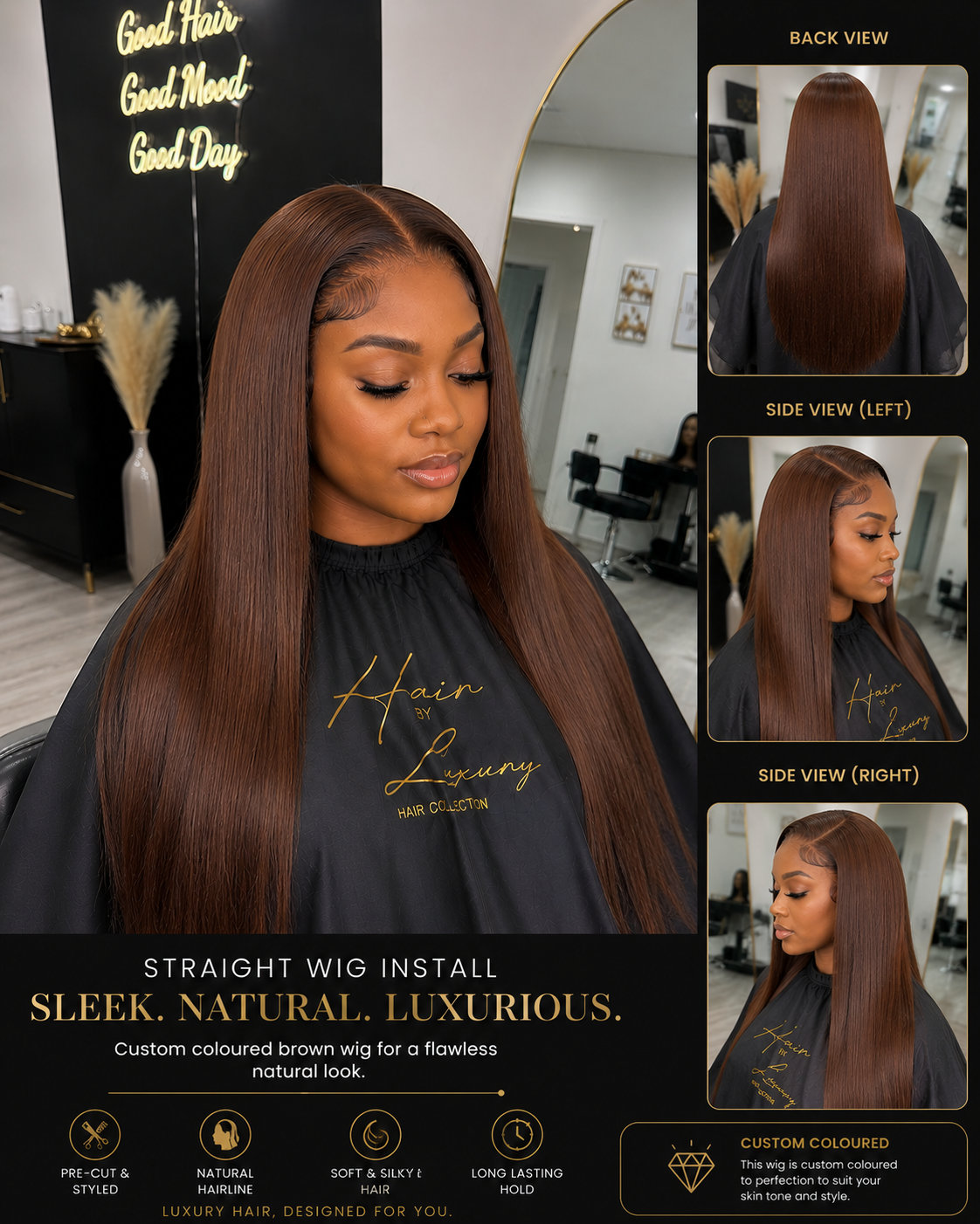 Straight Brown Wig Install