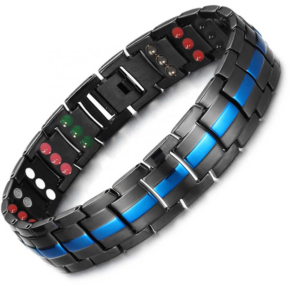Midnight Blue Striped Titanium Bracelet 