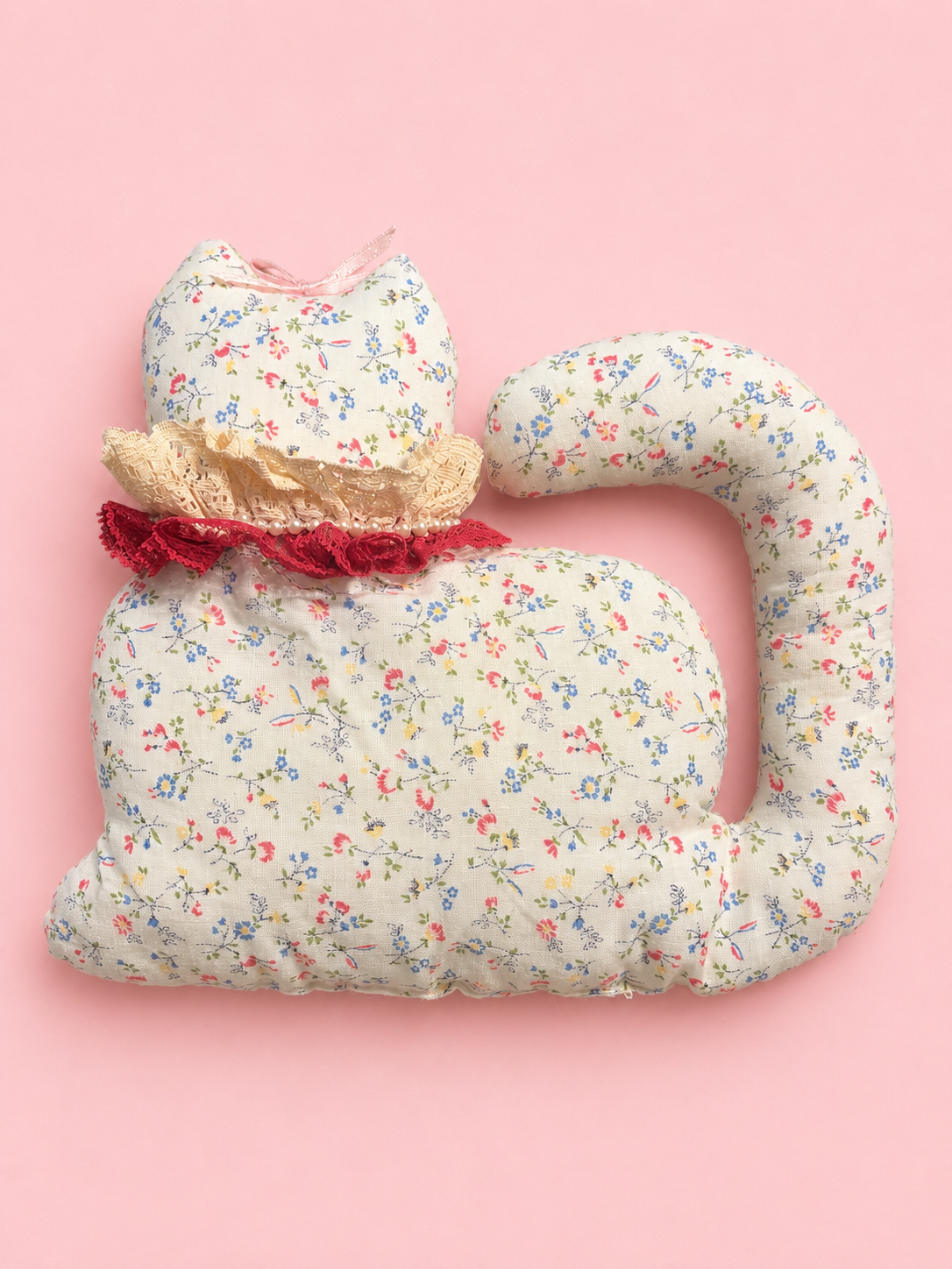 Floral Stuffed Cat Pillow
