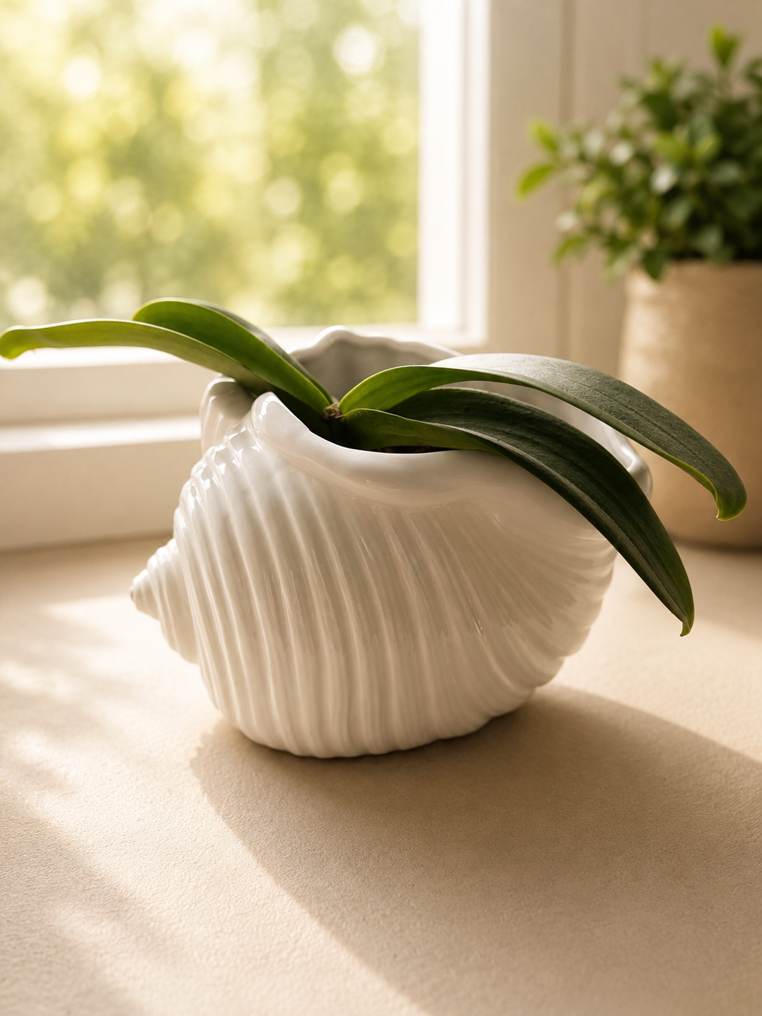Orchid Plant in Seashell Ceramic Planter