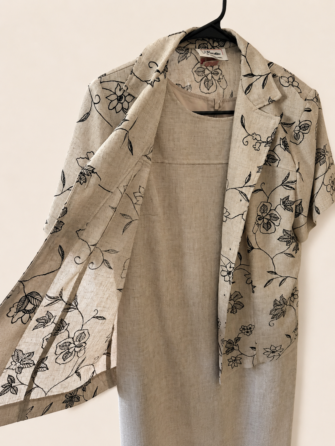 Vintage Floral Linen Skirt Suit