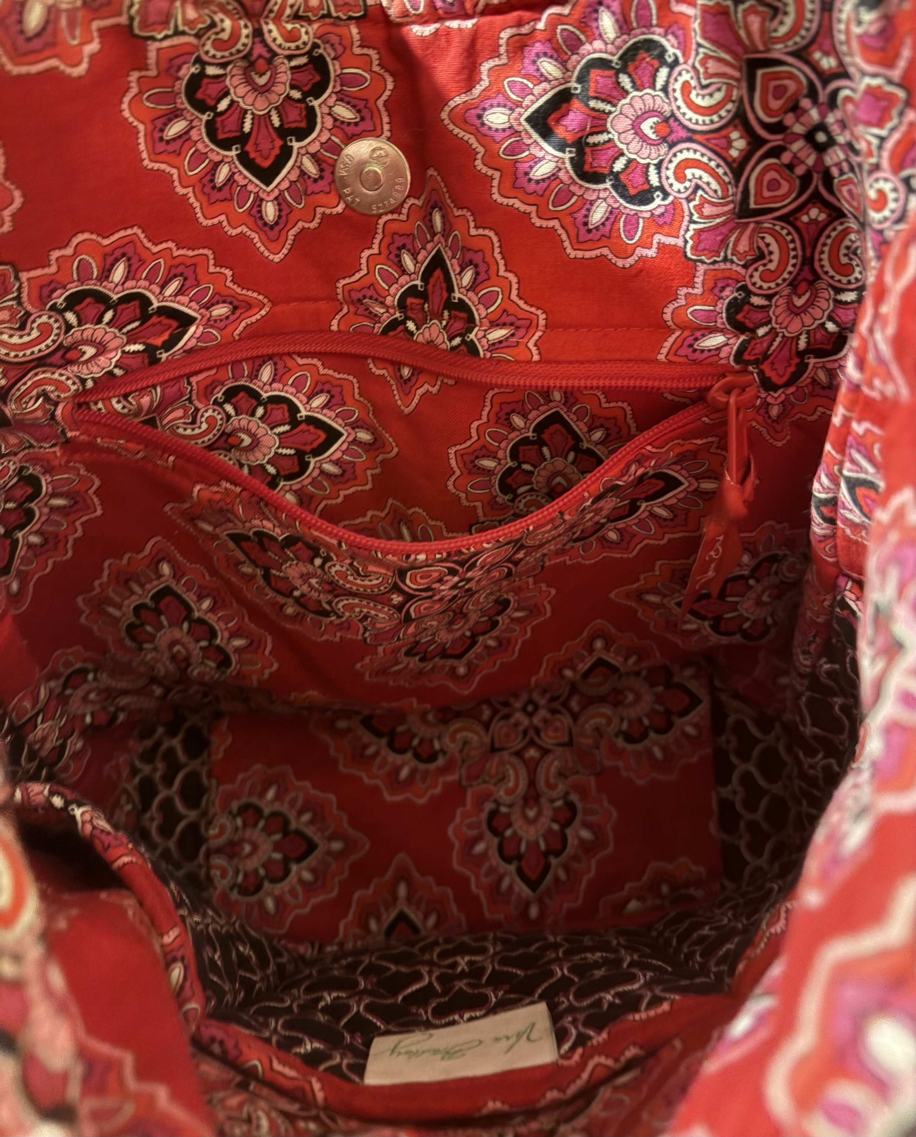 Vera Bradley Red Patterned Quilted Tote Bag