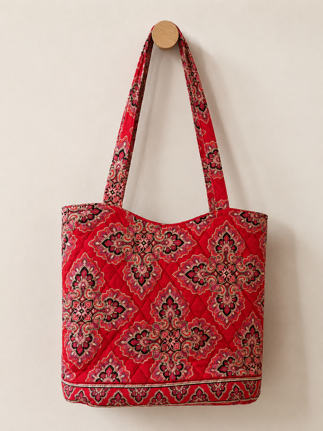 Vera Bradley Red Patterned Quilted Tote Bag