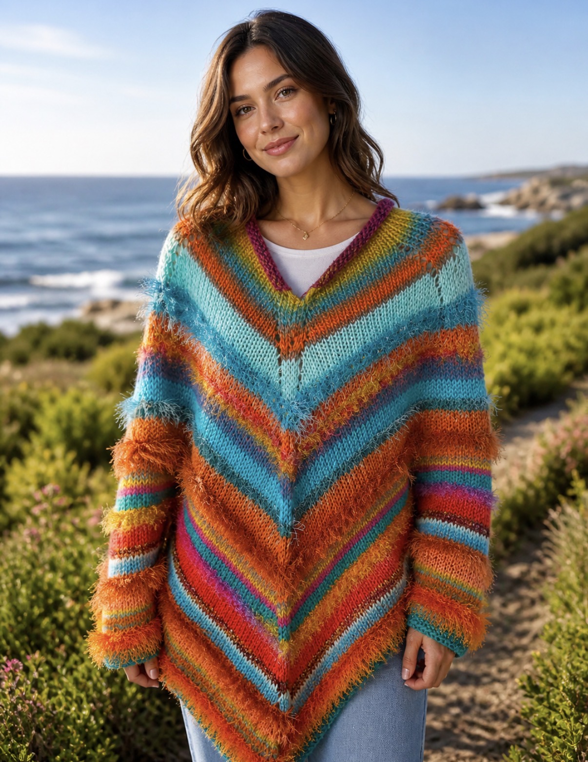 Colorful Knit Poncho