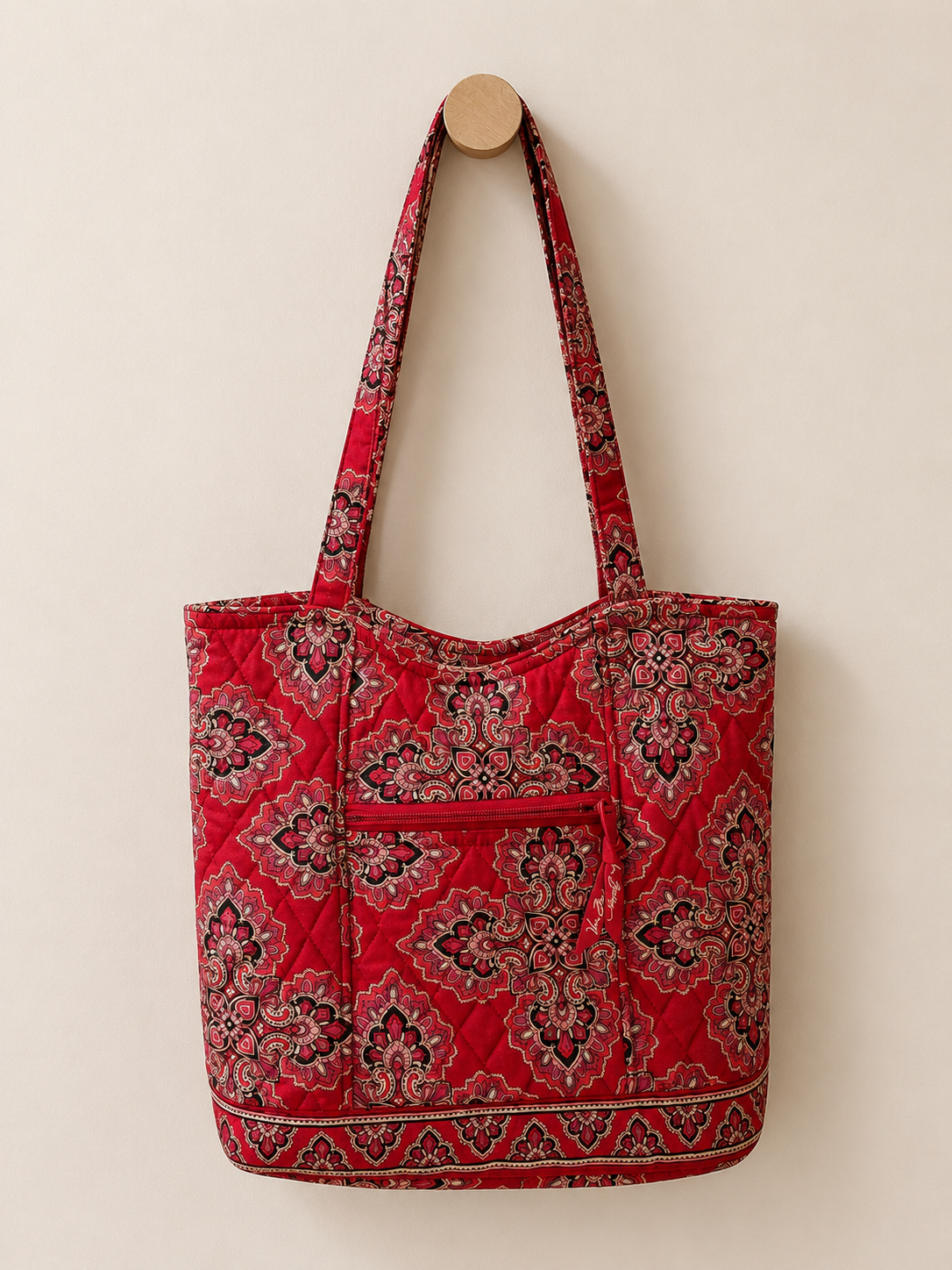 Vera Bradley Red Patterned Quilted Tote Bag