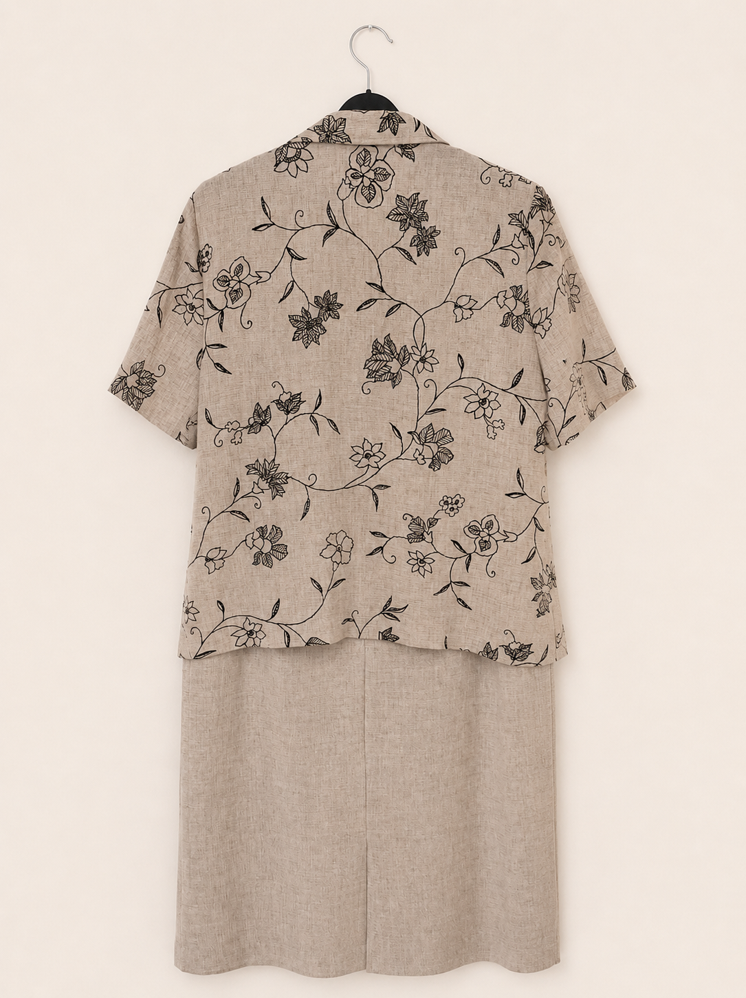 Vintage Floral Linen Skirt Suit
