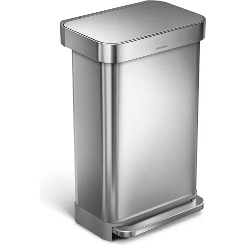 45L Rectangular Step Can With Liner Pocket, Brushed Stainless Steel