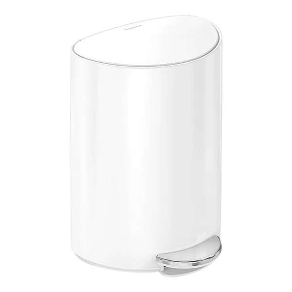 6L Semi-Round Step Can, White Steel