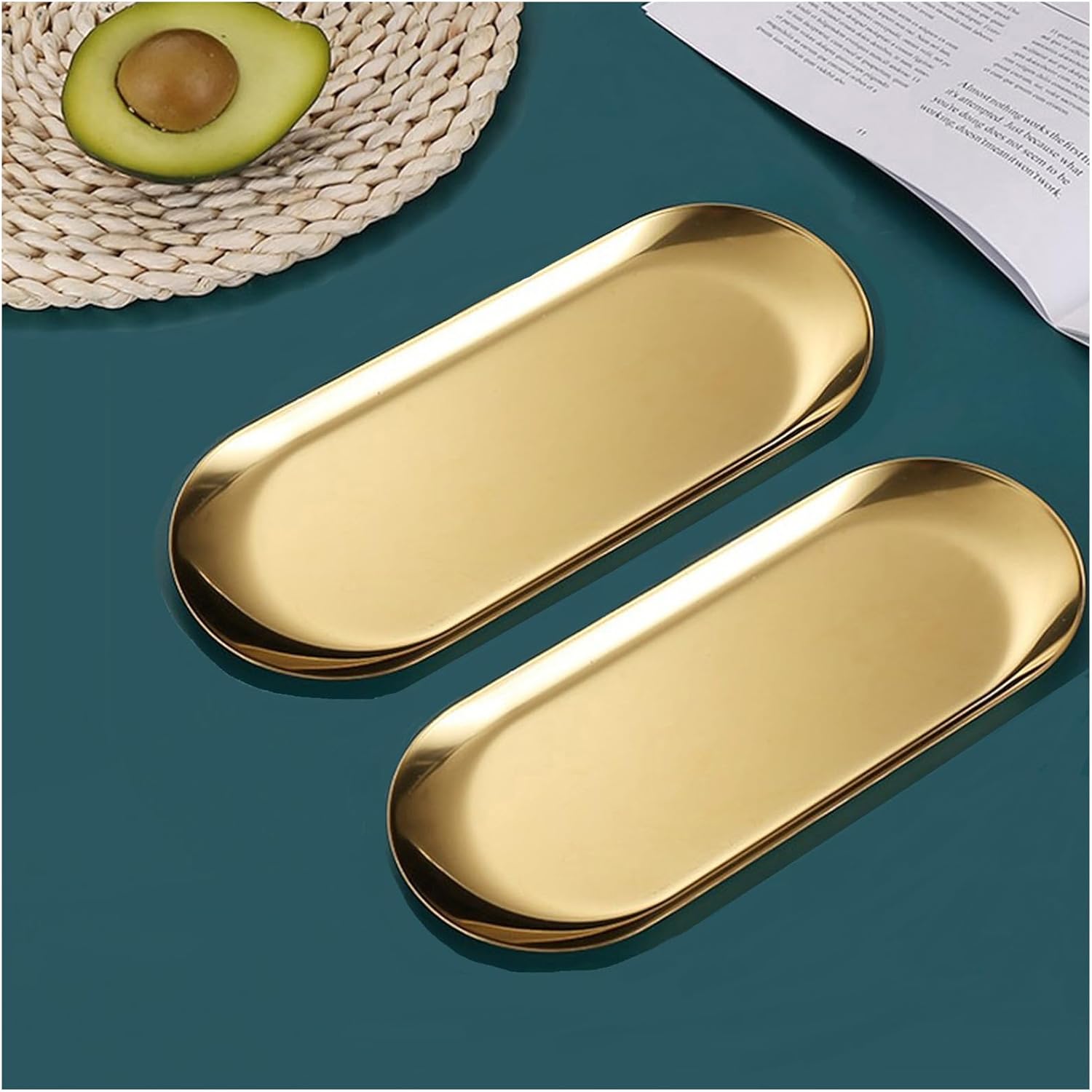 Gold Oval Serving Tray Set