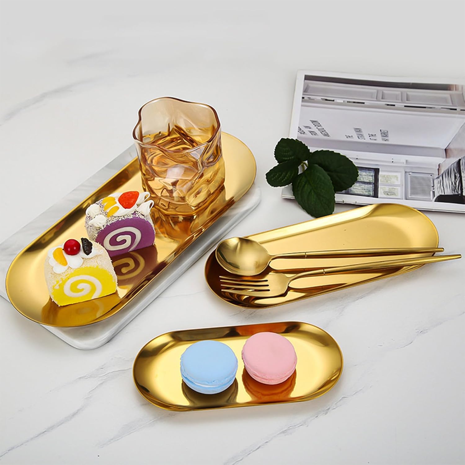 Gold Oval Serving Tray Set