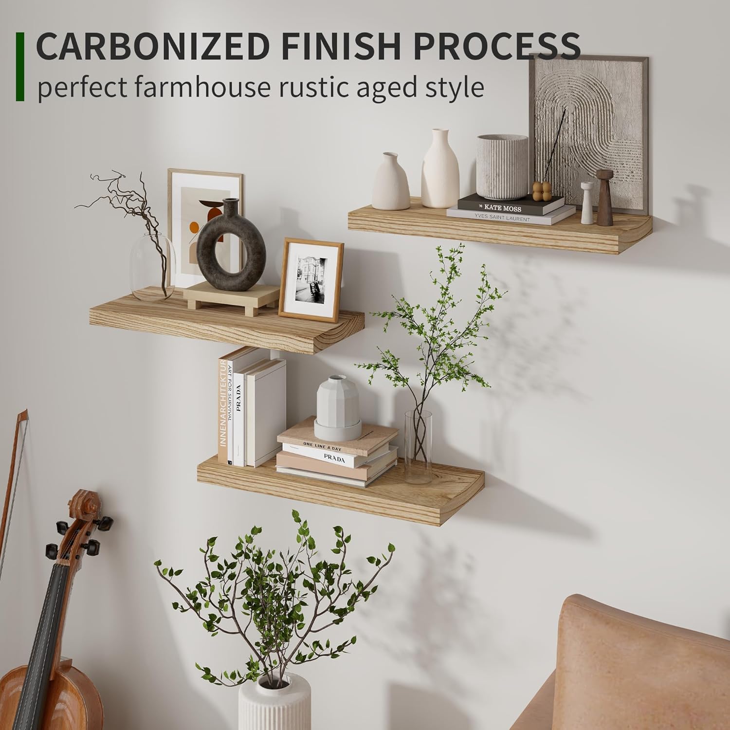 Floating Wooden Wall Shelves (Set of 3)