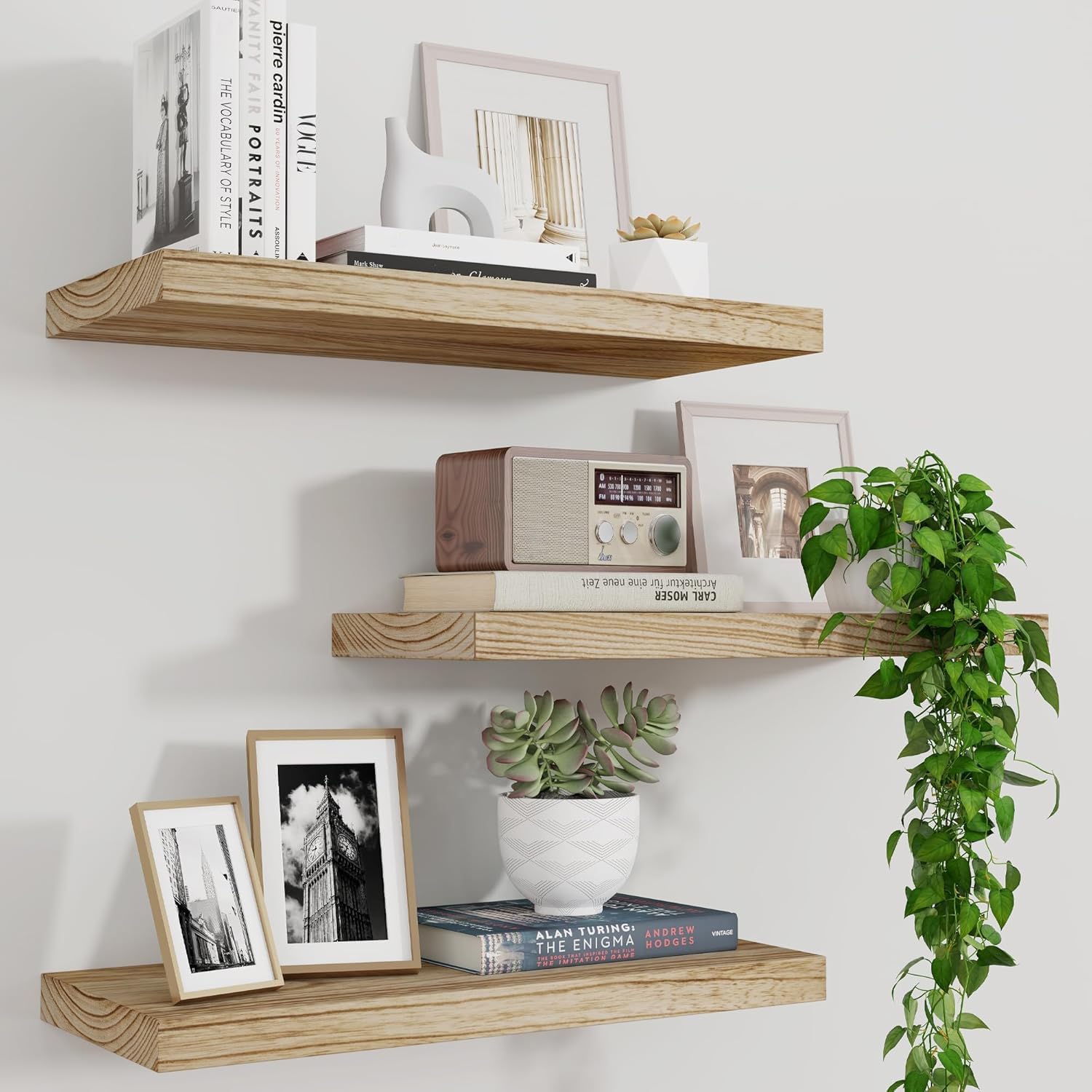 Floating Wooden Wall Shelves (Set of 3)