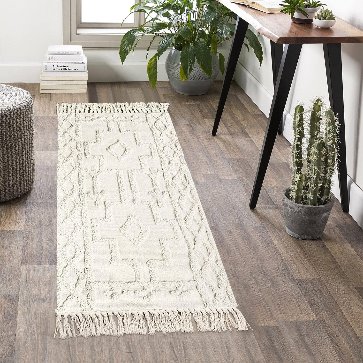 Geometric White Runner Rug