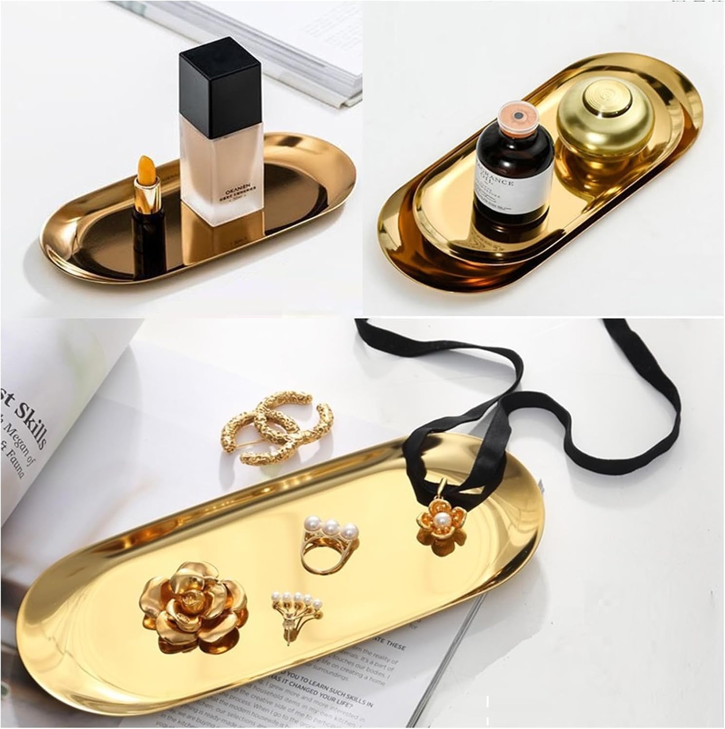 Gold Oval Serving Tray Set