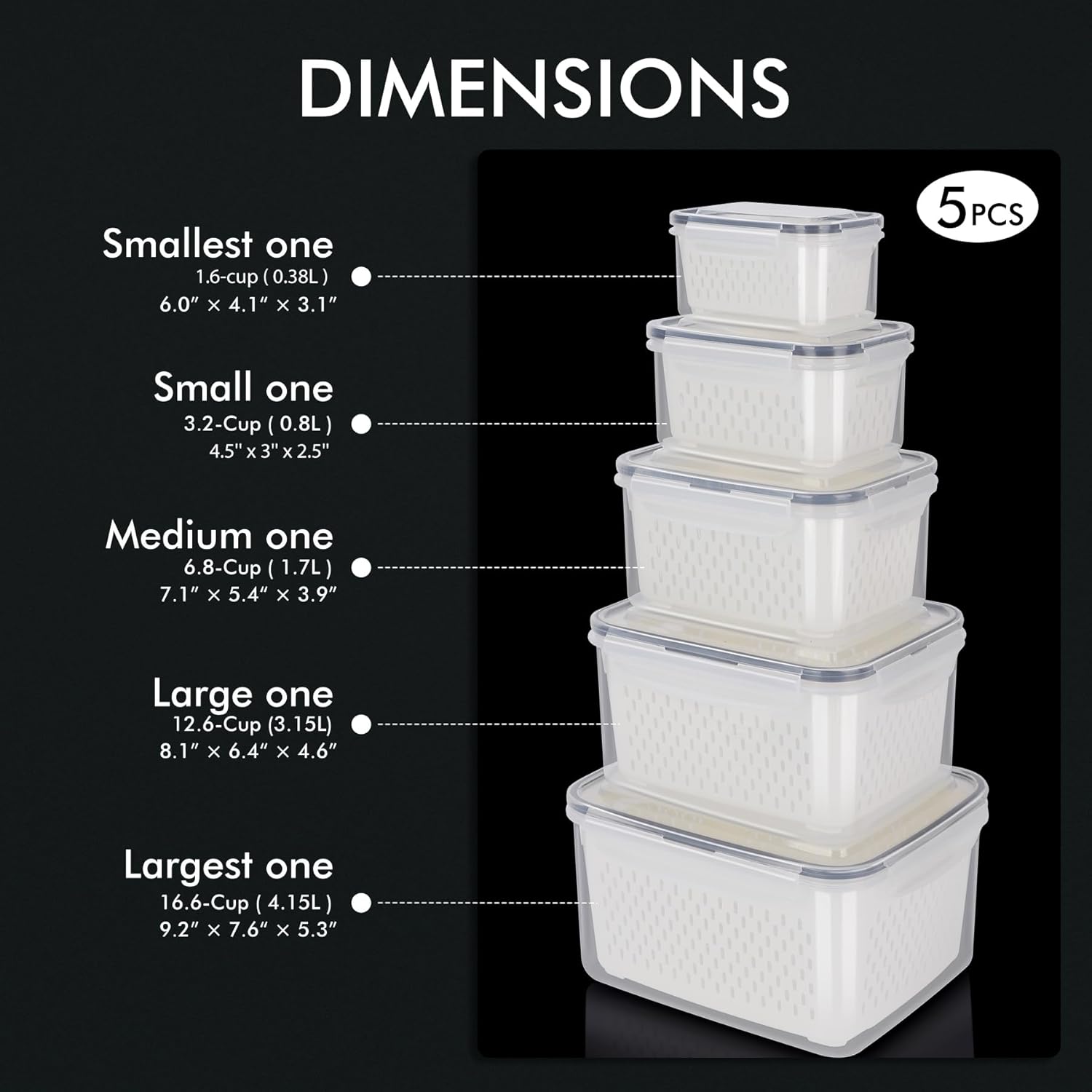 5 PCS Large Fruit Containers for Fridge