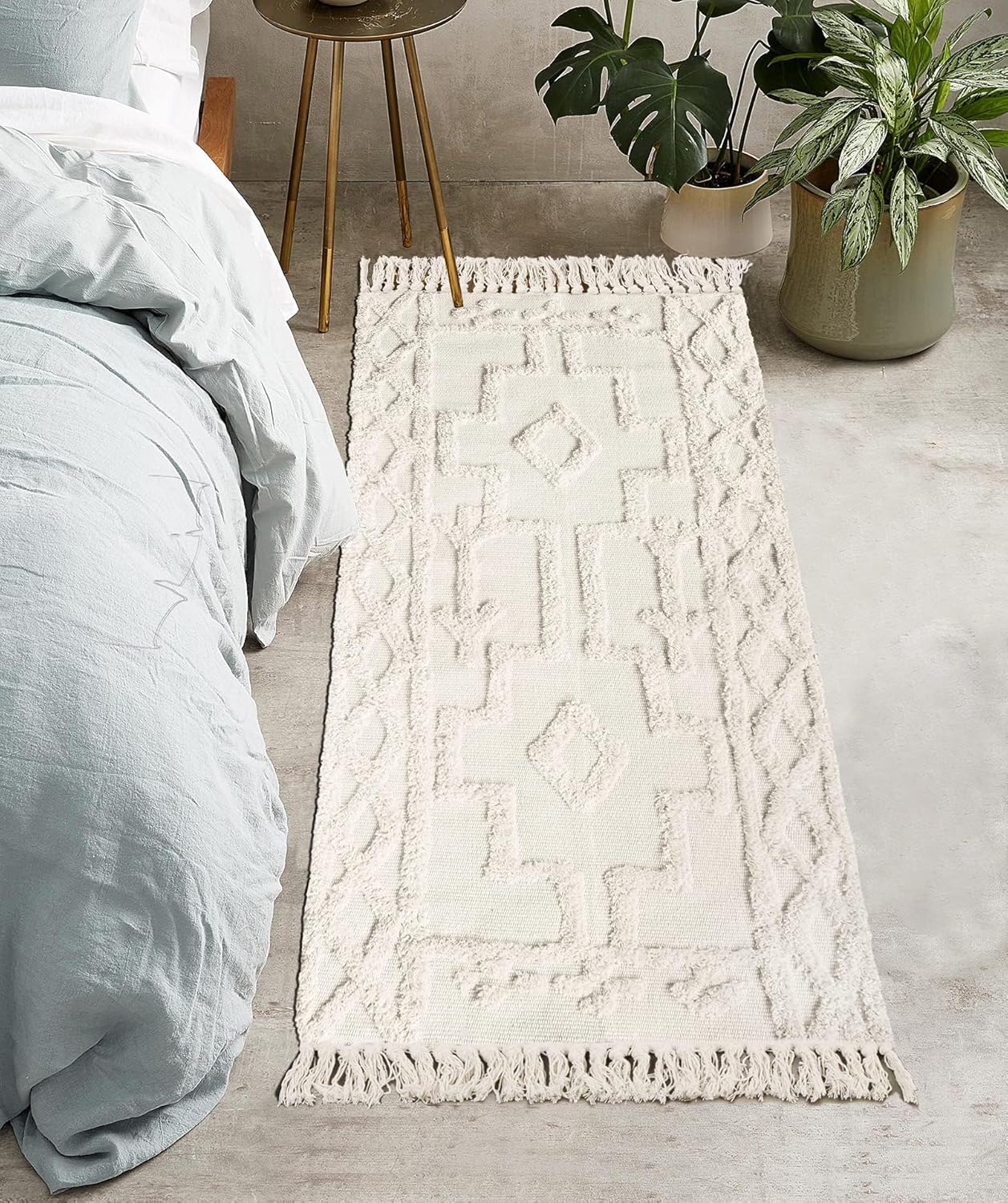 Geometric White Runner Rug