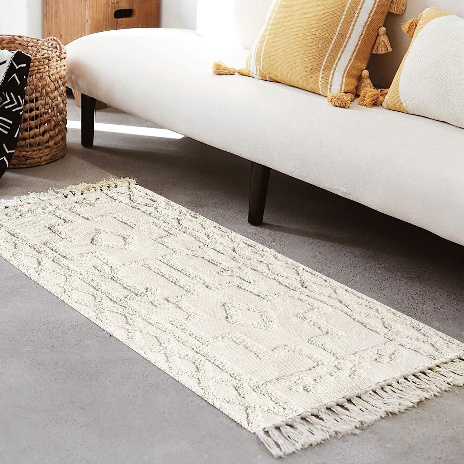 Geometric White Runner Rug