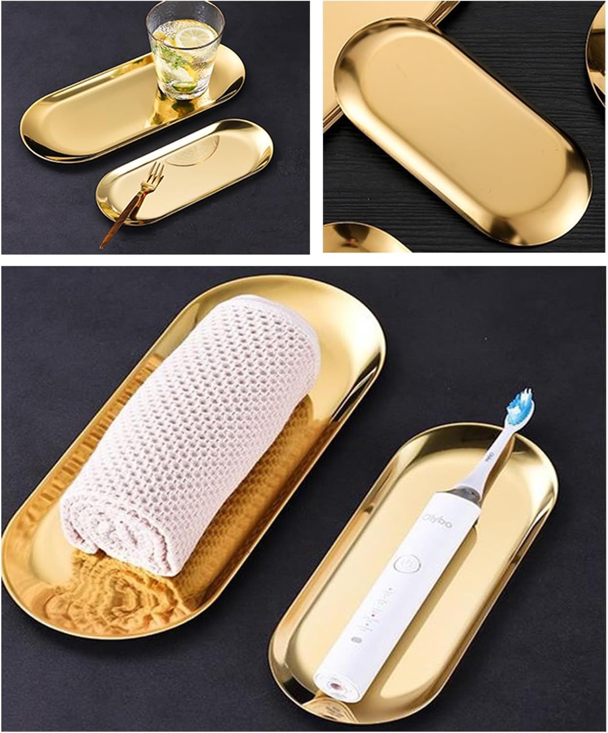 Gold Oval Serving Tray Set