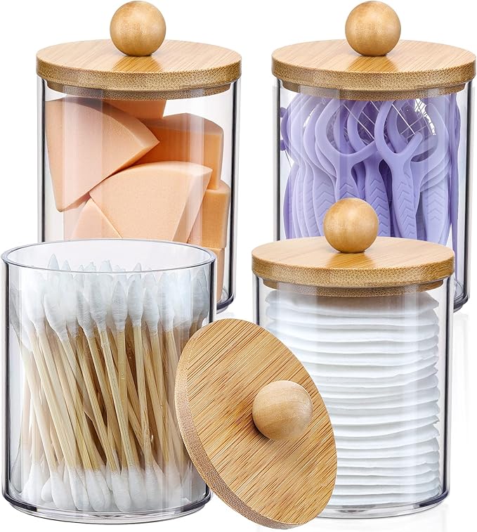 HBlife 4-Pack Qtip Holder with Bamboo Lids