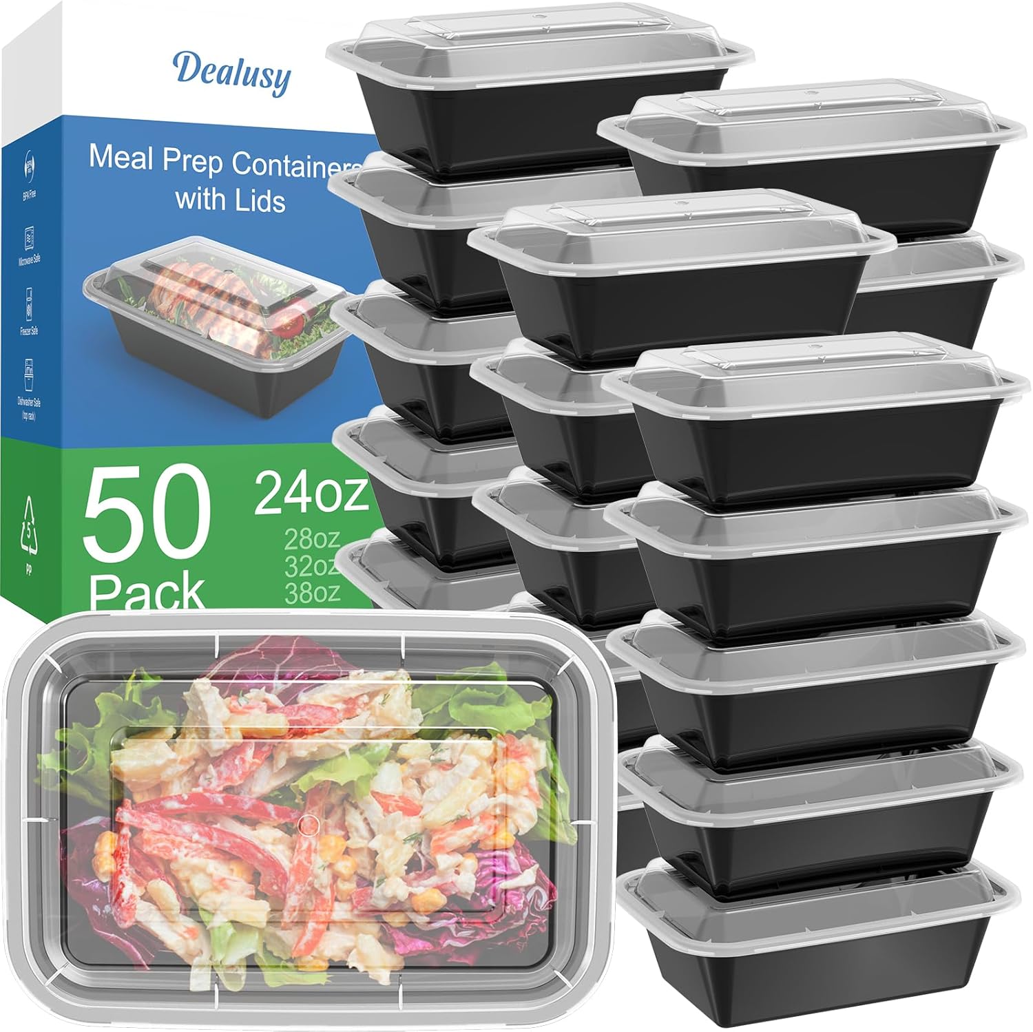 50-Pack Reusable Meal Prep Containers