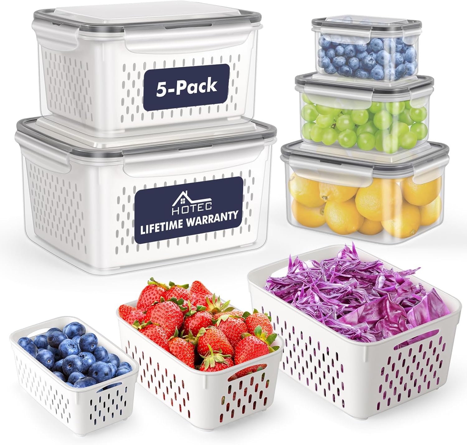 5 PCS Large Fruit Containers for Fridge