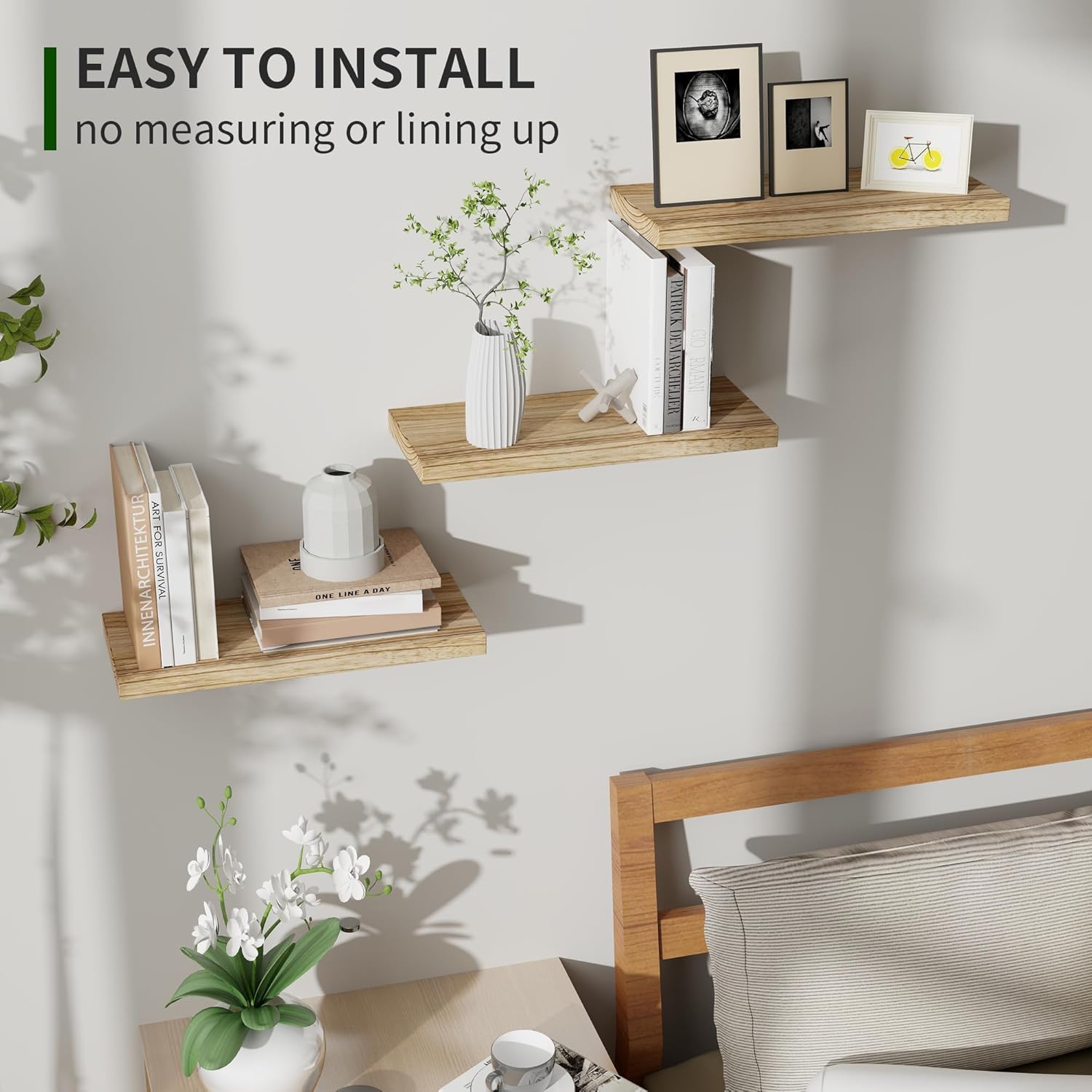 Floating Wooden Wall Shelves (Set of 3)