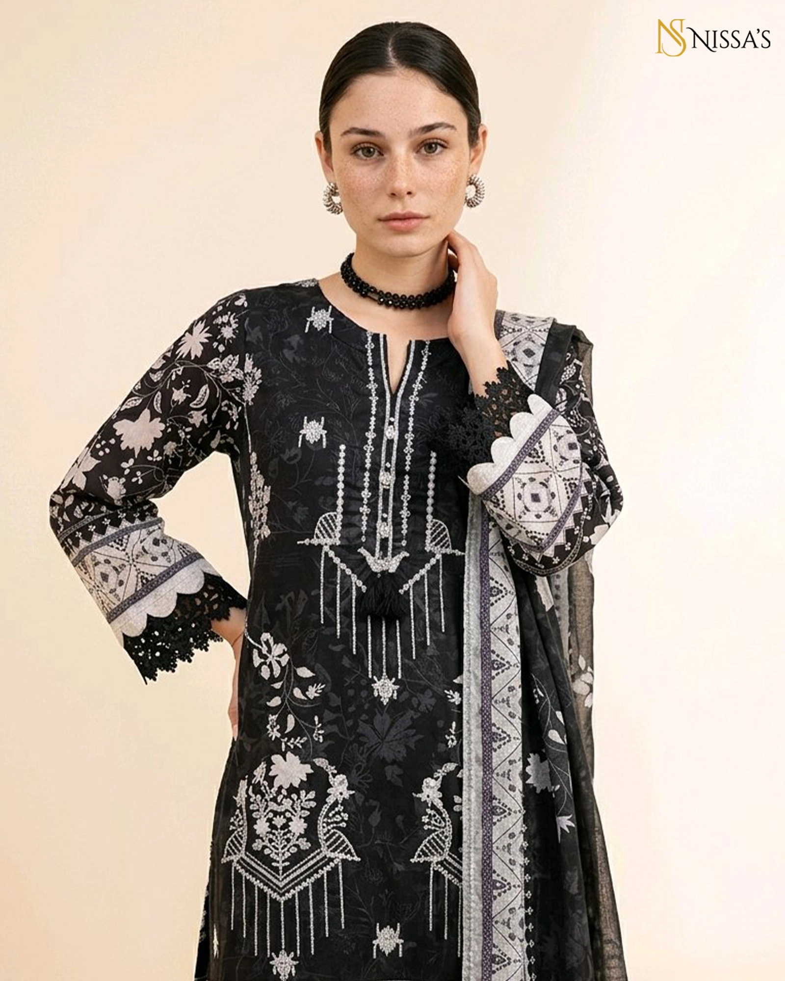 3Pc Embroidered Suit NS.082-0013