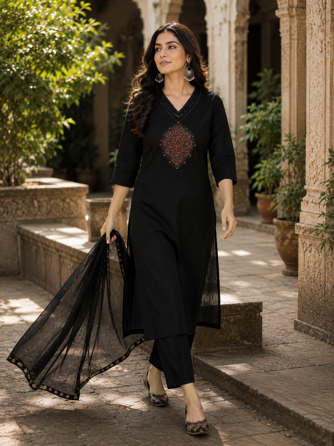 Elegant Black Embroidered Kurta Set