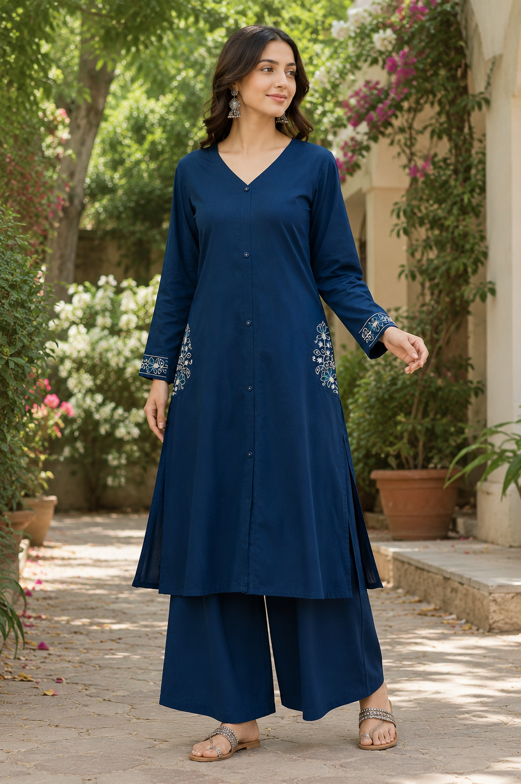 Blue Embroidered Kurti