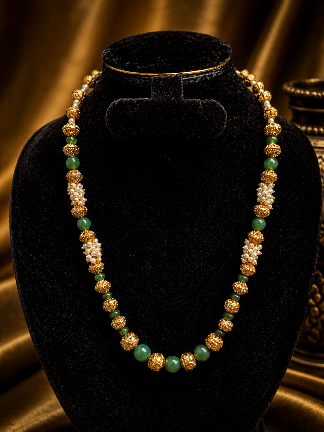 Elegant Gold & Green Beaded Necklace