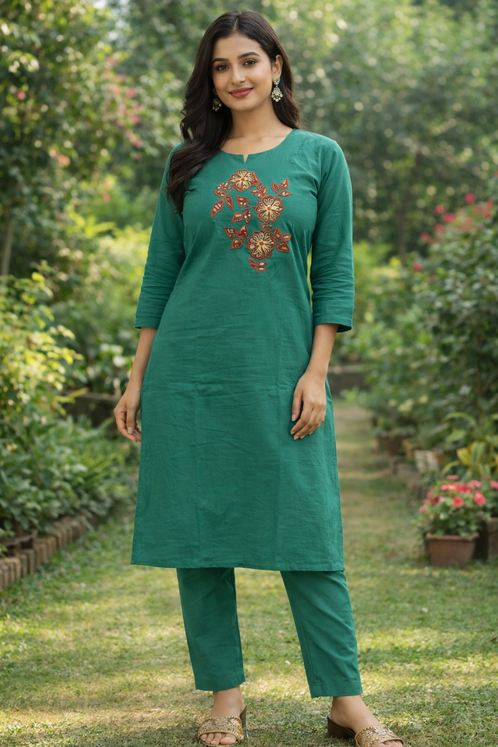 Emerald Green Embroidered Kurta Set