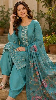 Blue Embroidered Salwar Suit