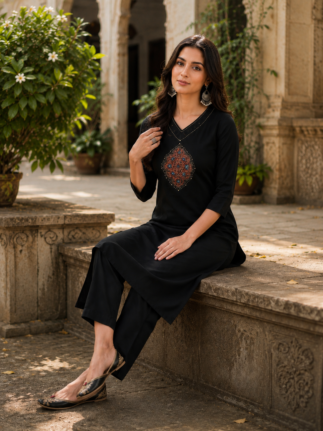 Elegant Black Embroidered Kurta Set